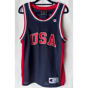 Vintage Champion USA Basketball Jersey‎ Tank Top Navy Red White Men Small